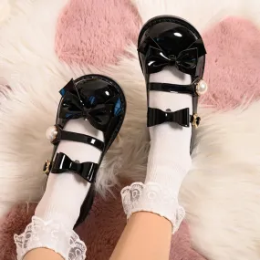 binfenxie  -  Kawaii Bowknot Lolita Women's Shoes Big Toe Large Pearl Harajuku Japanese Jk Uniform Student College Girls Casual Shoes
