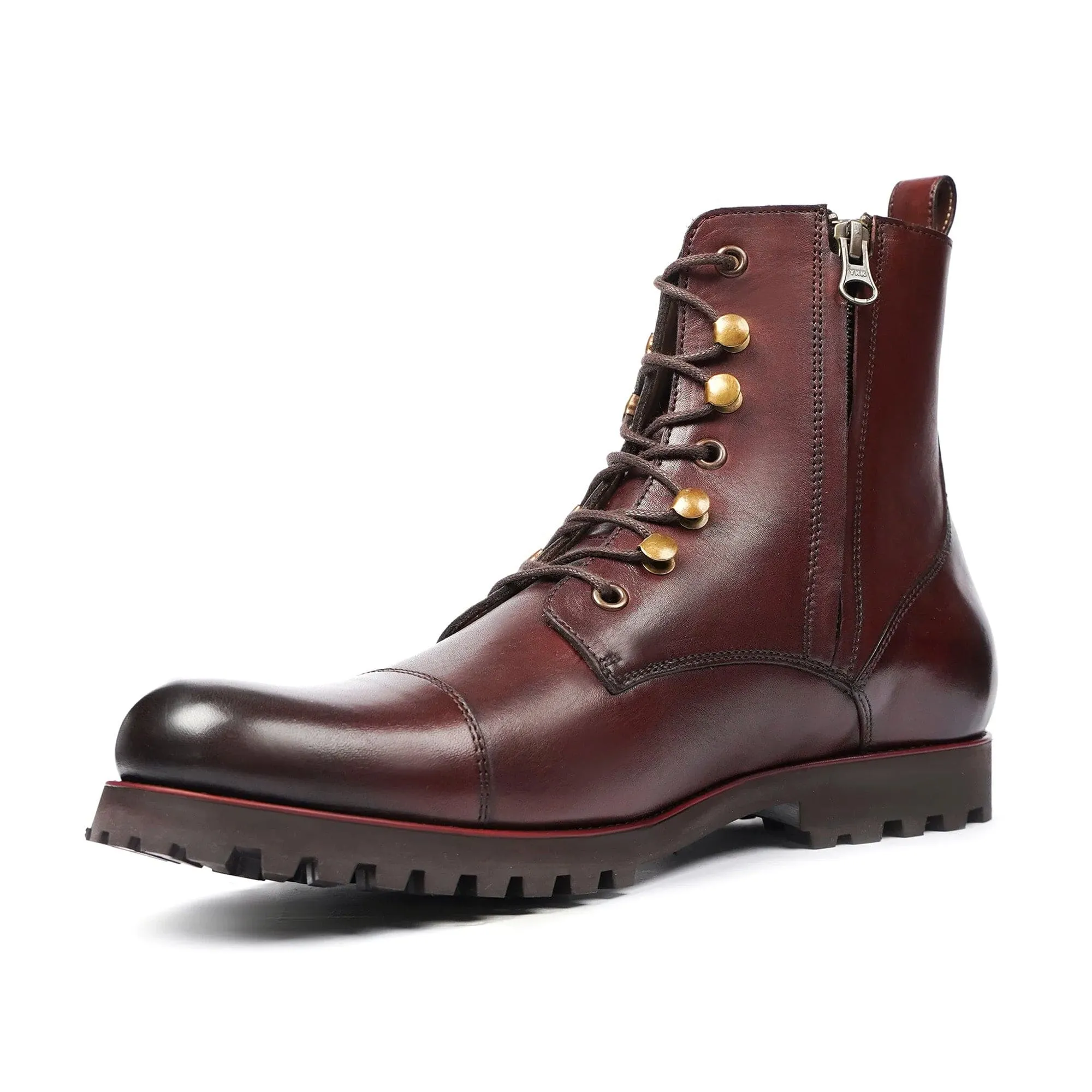 Handmade Custom Burnished Brown Calf Leather Boots For Men