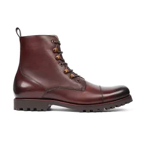 Handmade Custom Burnished Brown Calf Leather Boots For Men
