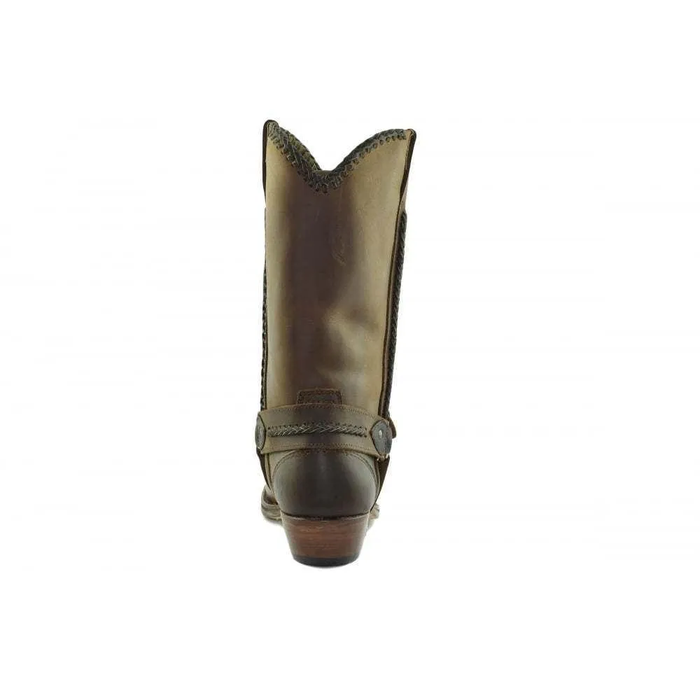 Loblan 548 Brown Waxy Leather Mens Cowboy Boots Classic Biker Square Chisel Toe