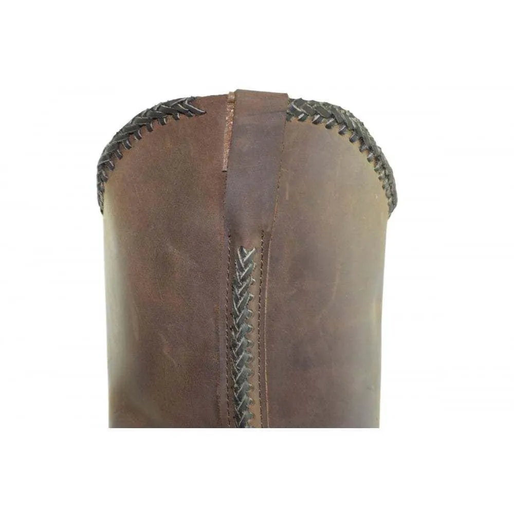 Loblan 548 Brown Waxy Leather Mens Cowboy Boots Classic Biker Square Chisel Toe