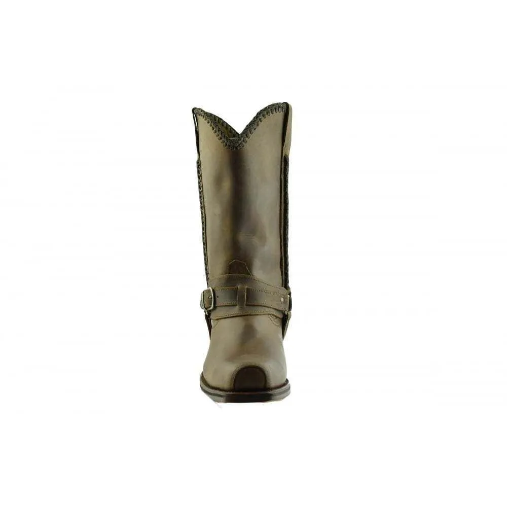 Loblan 548 Brown Waxy Leather Mens Cowboy Boots Classic Biker Square Chisel Toe