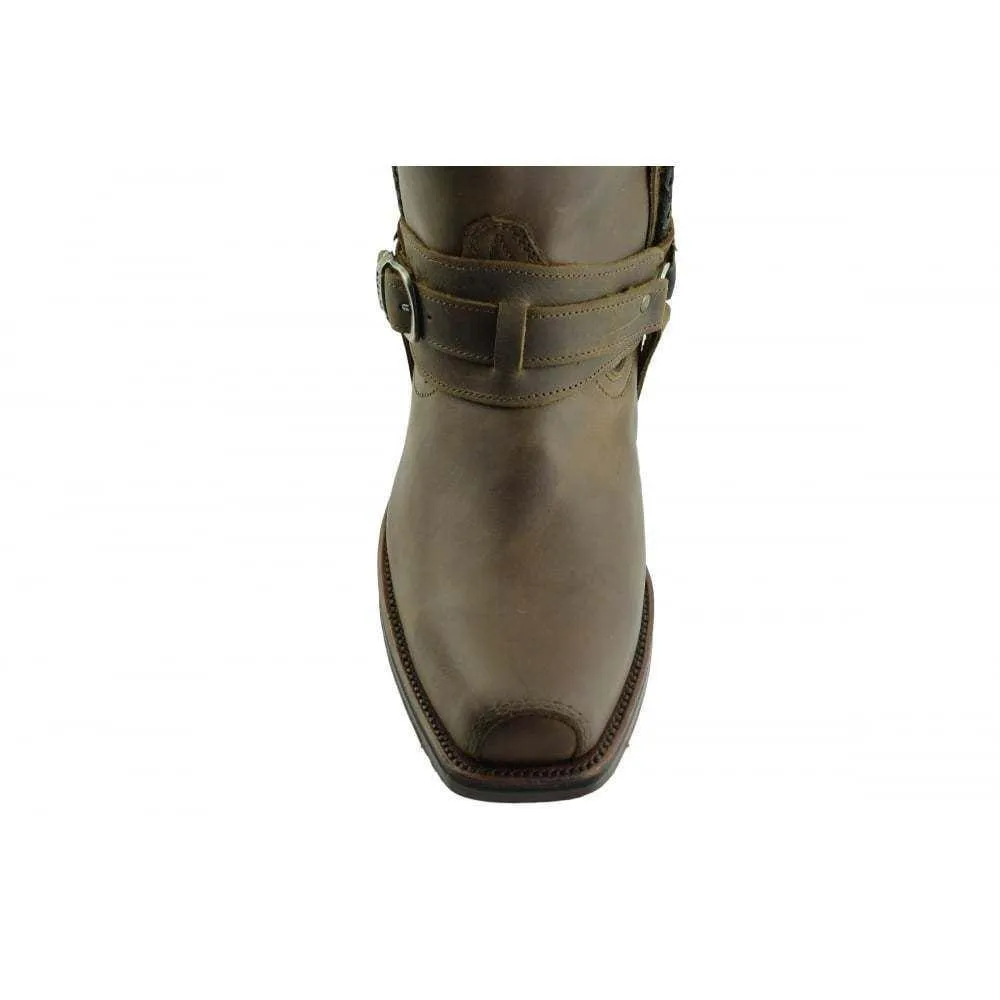 Loblan 548 Brown Waxy Leather Mens Cowboy Boots Classic Biker Square Chisel Toe