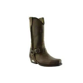 Loblan 548 Brown Waxy Leather Mens Cowboy Boots Classic Biker Square Chisel Toe