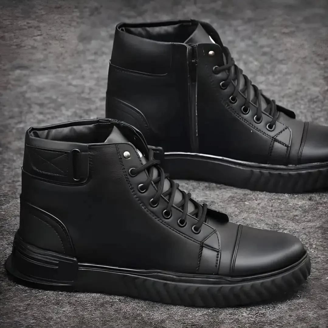Men's Korean Style High Top Casual Shoes For Men (Black)