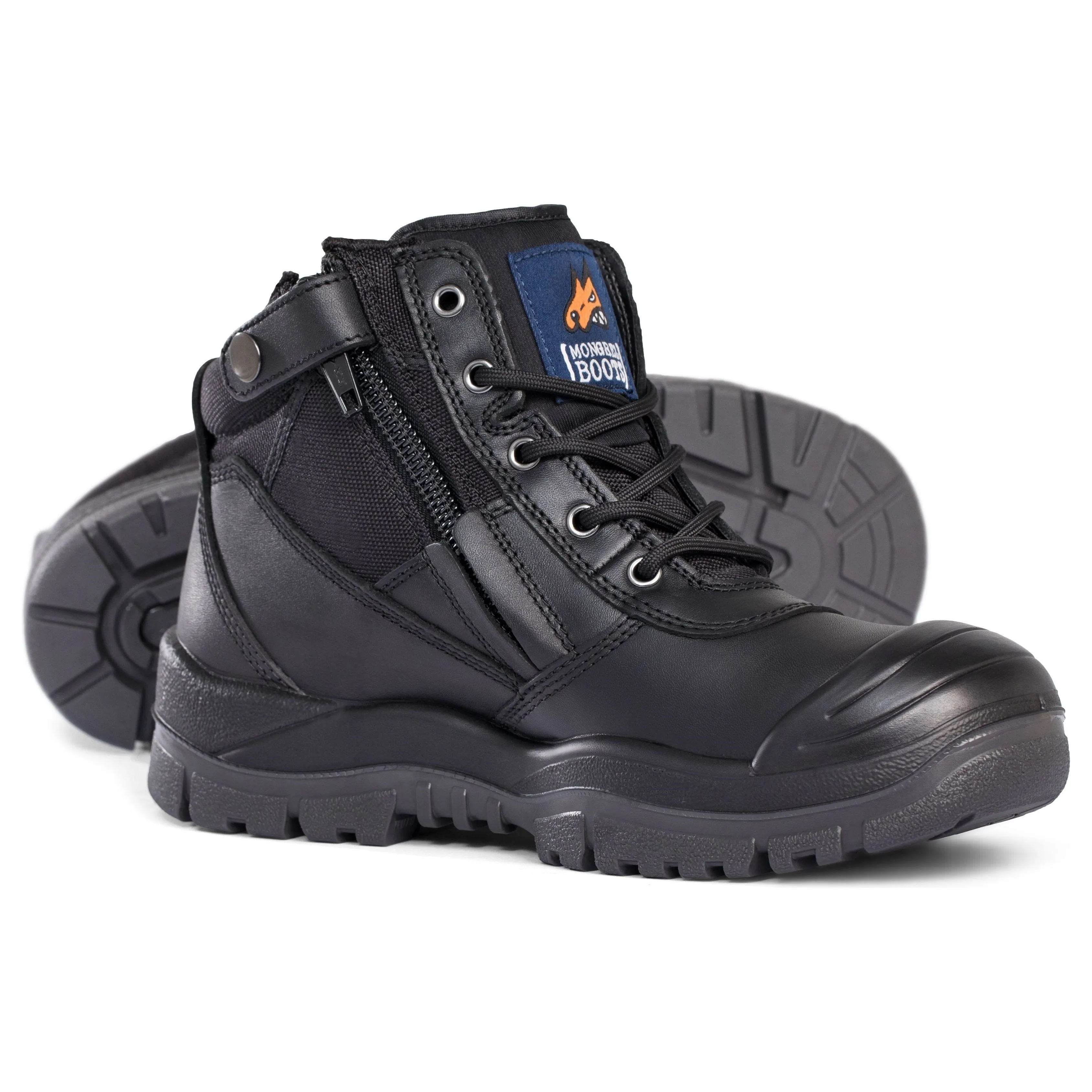 Mongrel Black Zip Sided Lace Up Steel Cap Safety Boot With Scuff Cap (461020) (Pre Order)