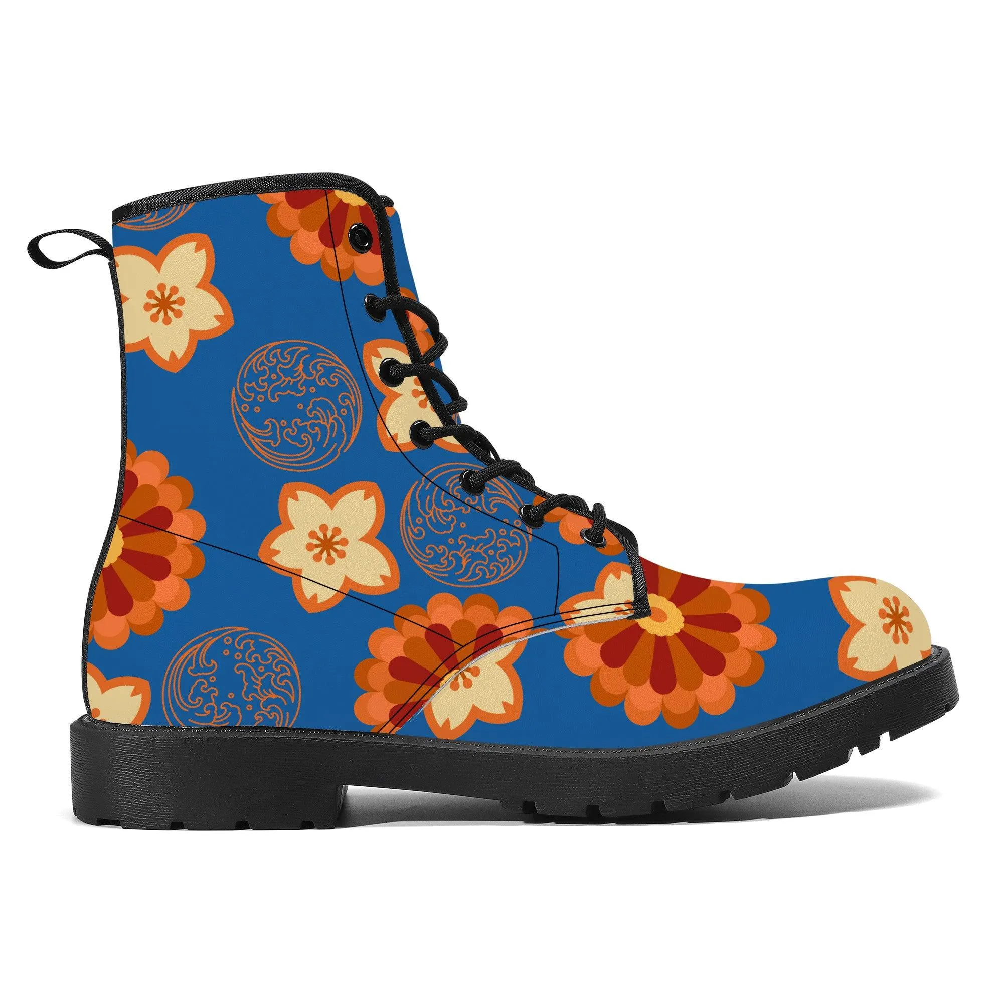 Orange Flower & Blue Sky Vegan Leather Boots