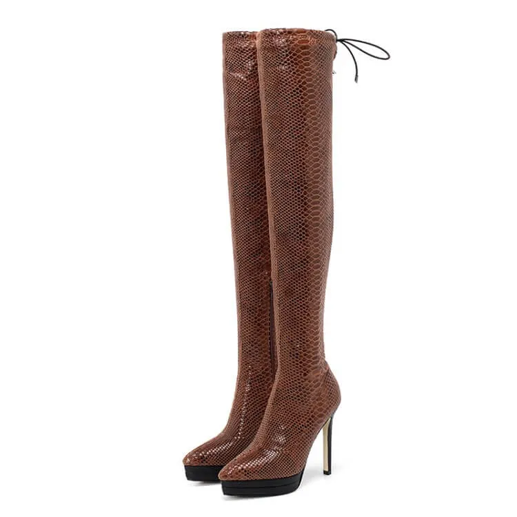 Party Leather Snakeksin Platform Over Knee Boots