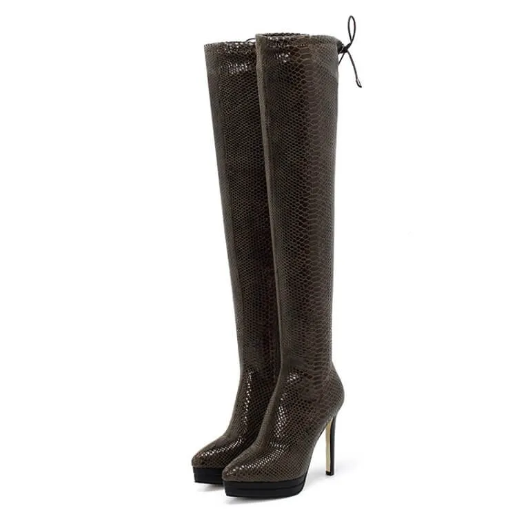 Party Leather Snakeksin Platform Over Knee Boots