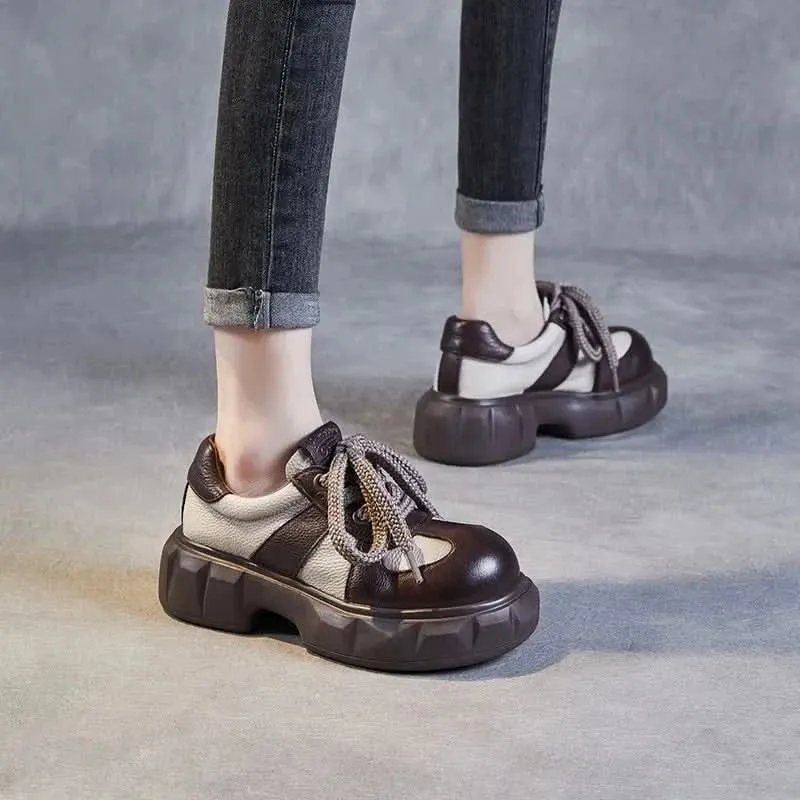 Retro Sneakers for Women - Mixed Colors Leather Wedges
