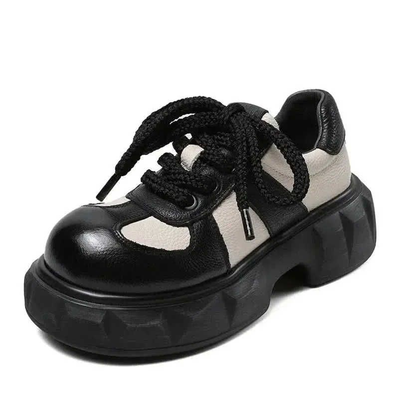 Retro Sneakers for Women - Mixed Colors Leather Wedges