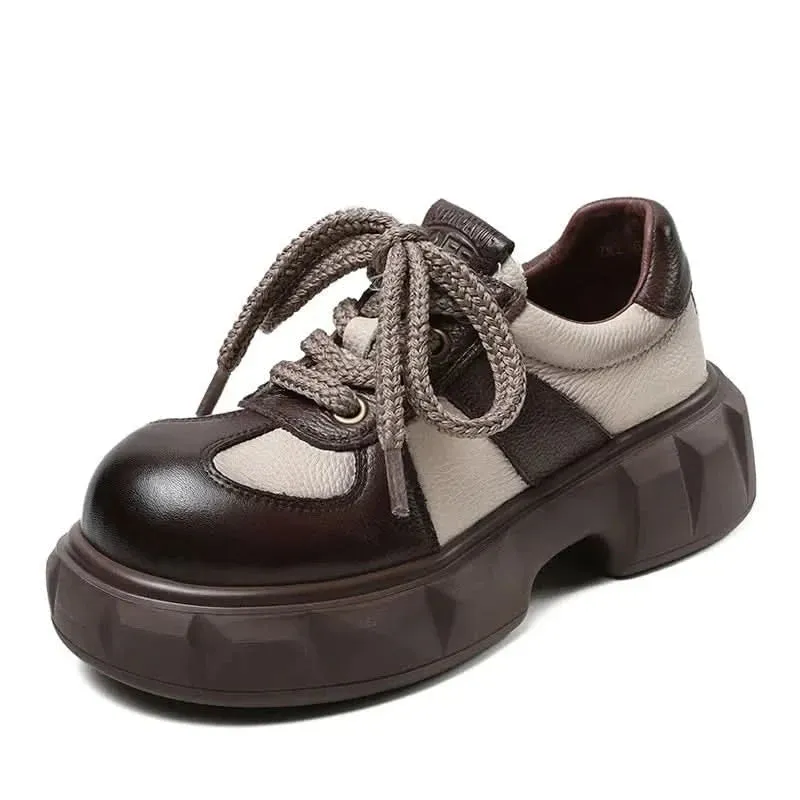 Retro Sneakers for Women - Mixed Colors Leather Wedges