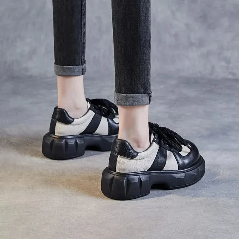 Retro Sneakers for Women - Mixed Colors Leather Wedges