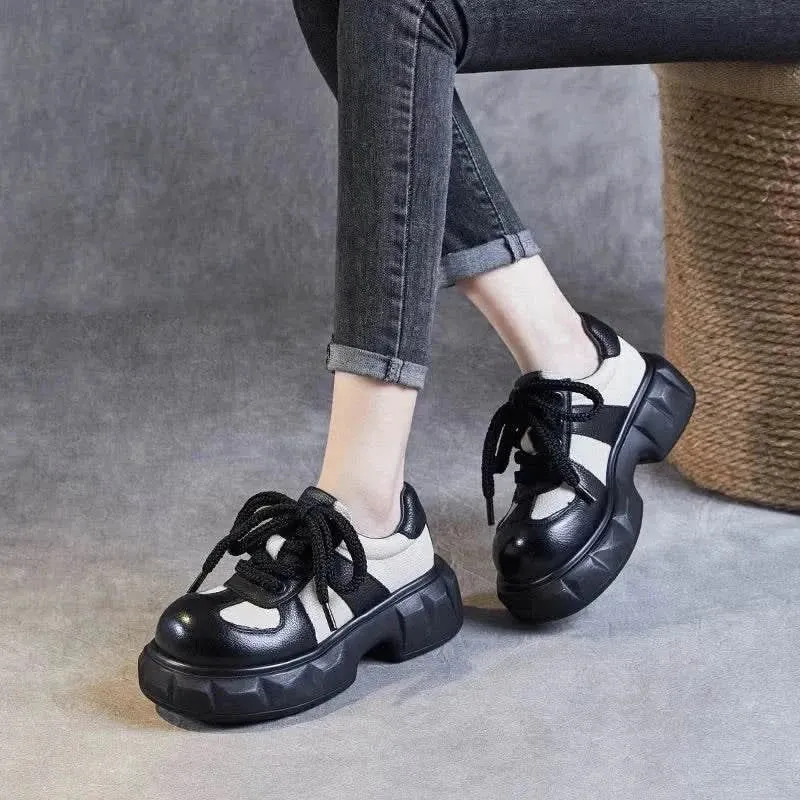 Retro Sneakers for Women - Mixed Colors Leather Wedges