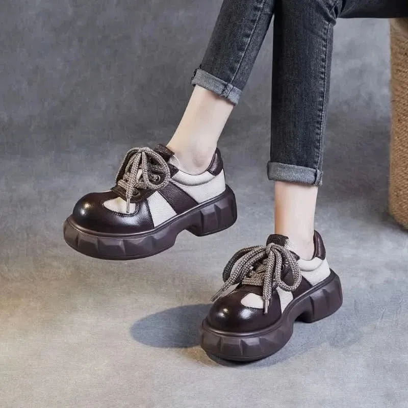Retro Sneakers for Women - Mixed Colors Leather Wedges