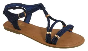 strappy flat sandals with gold accent