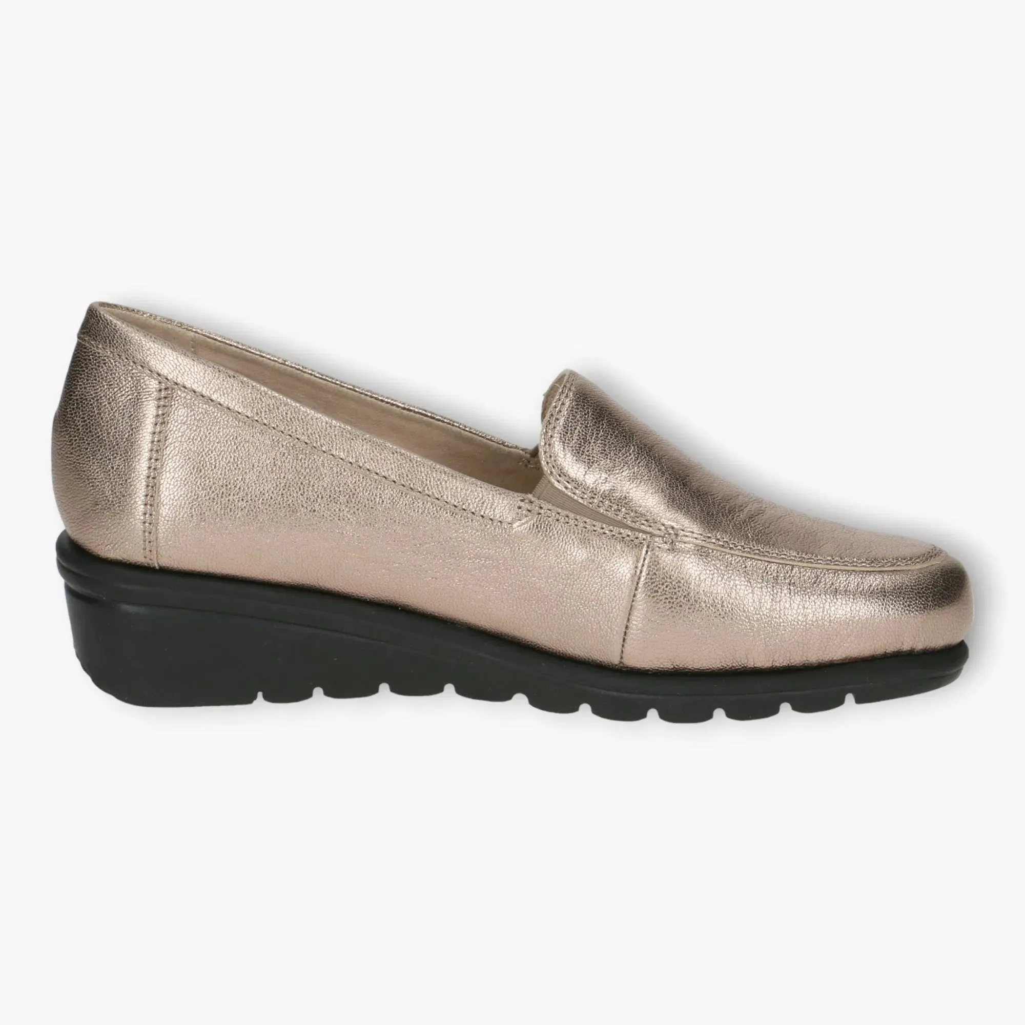 Wide Fitting Gold Slip-On Shoes with Wedge Sole for Women - Caprice