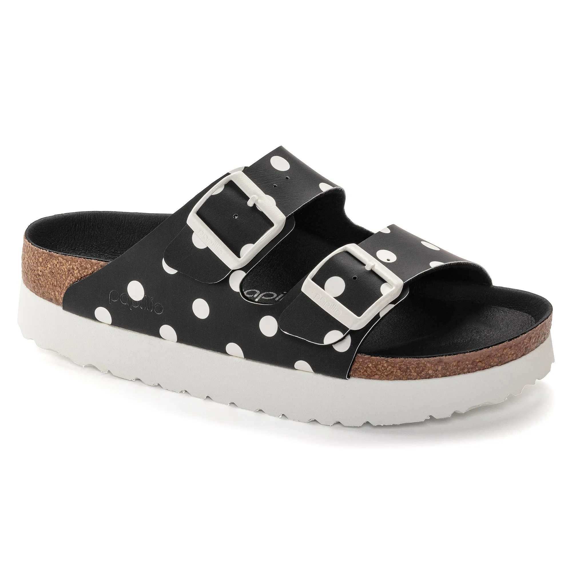 Women's Birkenstock Papillio Arizona Platform Birko-Flor Color: Black White Dots