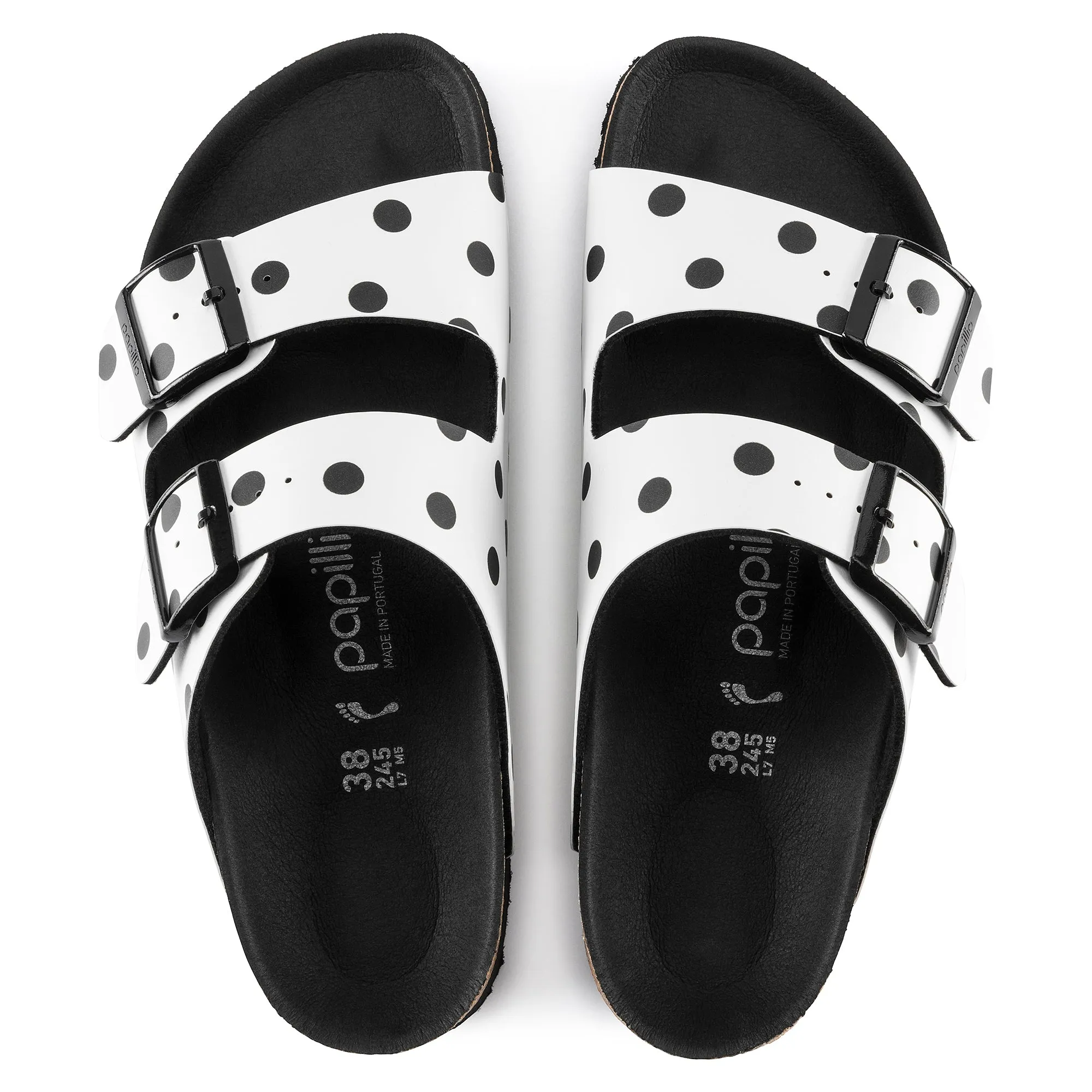 Women's Birkenstock Papillio Arizona Platform Birko-Flor Color: White Black Dots