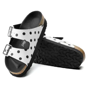 Women's Birkenstock Papillio Arizona Platform Birko-Flor Color: White Black Dots